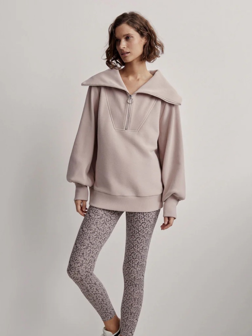Varley Women's Pale Pinkish Beige V-Neck Pullover with Zip Collar